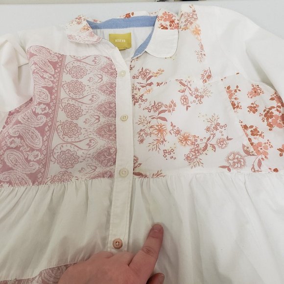 Maeve Womens Floral Patchwork Button Up Shirt Size XL Ivory Long Sleeve Collar - Picture 9 of 14
